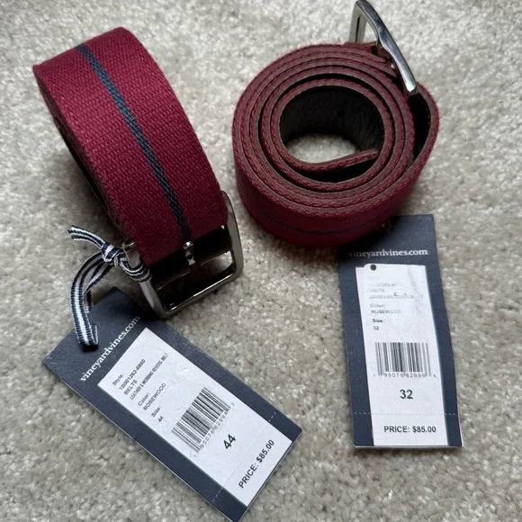 NWT Vineyard Vines Rosewood Maroon Leather and Webbing Reverse Belt Sz 44 - Picture 3 of 4
